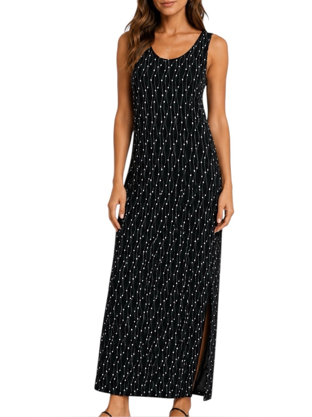 Vintage Younique Black Textured Maxi Dress USA Made 90s Y2K Small